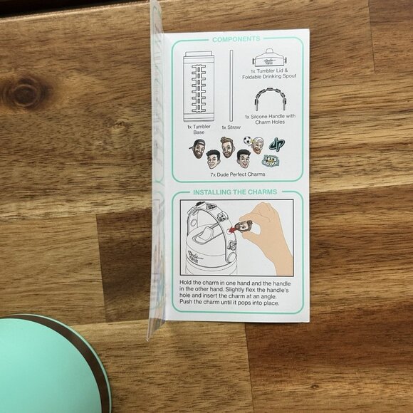 NWT Dude Perfect 24oz Water Bottle Teal w Handle & Leakproof Lid Missing Charms - Picture 11 of 12